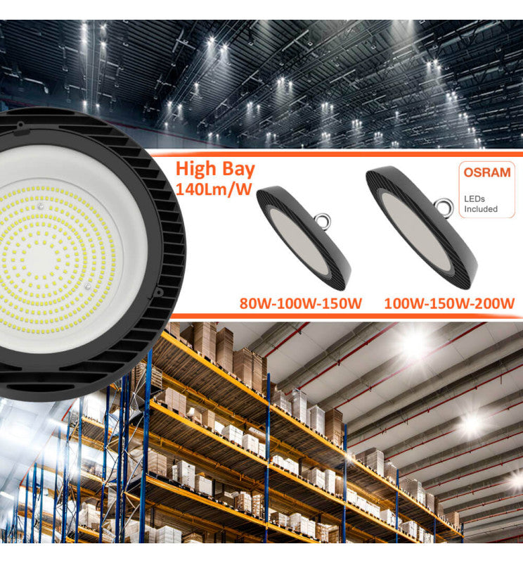 Campana Industrial LED 100W-150W-200W UFO ENDURANCE OSRAM CHIP DURIS E 2835